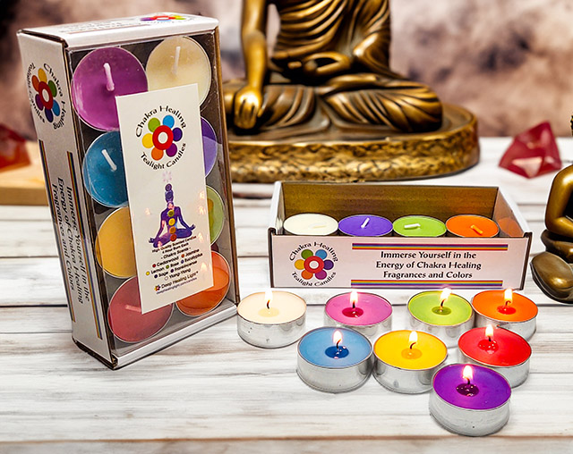 Chakra Scented and Colored Tealight Candles - Immerse Yourself in the Energy of 8 Chakra Centered Fragrances and Colors - by Deep Healing Light ®